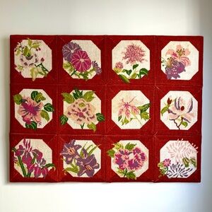 Vintage Extra Large Floral Needlepoint 24 x 31 Red Pink Purple Flowers
